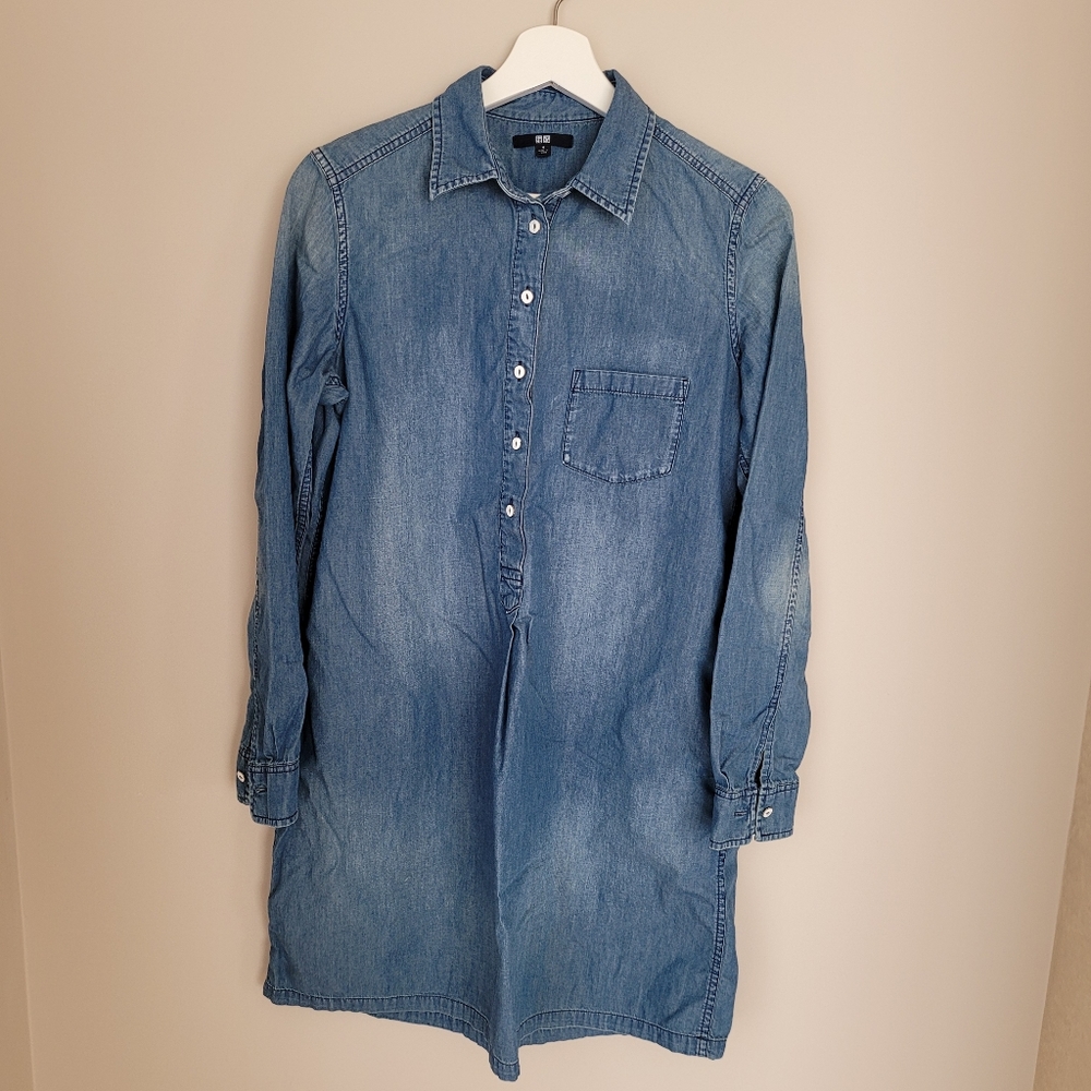 Uniqlo Knee-Length Denim Shirt Dress